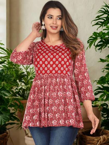 Vaidiki Printed
                          Cotton Maternity Top with Concealed Zippers