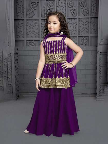 Tulsi Creation Girls
                    Floral Embroidered Thread Work A-Line Kurti With
                    Palazzos & Dupatta