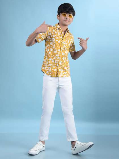 Crimsoune Club Boys
                      Classic Slim Fit Floral Printed Pure Cotton Casual
                      Shirt