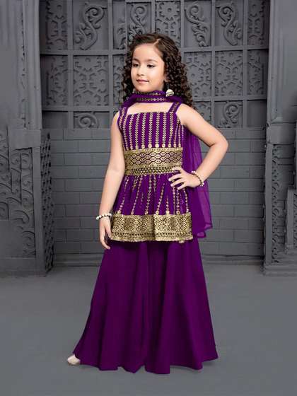 Tulsi Creation Girls
                    Floral Embroidered Thread Work A-Line Kurti With
                    Palazzos & Dupatta