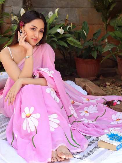 SILKWEAR Floral
                        Printed Pure Linen Saree