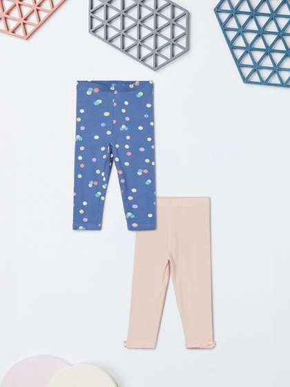 max Infant Girls Pack Of
                    2 Printed Pure Cotton Mid-Rise Ankle-Length
                    Leggings
