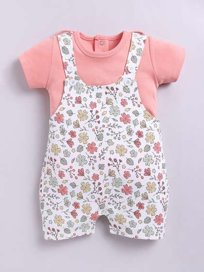 BABY GO Infant Girls
                    Printed Cotton Dungaree With T-Shirt