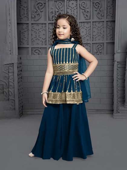 Tulsi Creation Girls
                    Embroidered Empire Sequinned Kurta with Sharara
                    & Dupatta