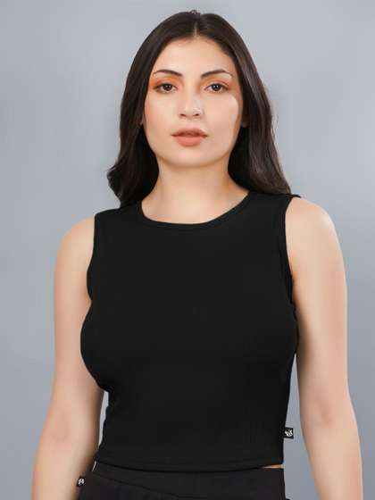 Plus Size Women
                          Ribbed Round Neck Crop Top