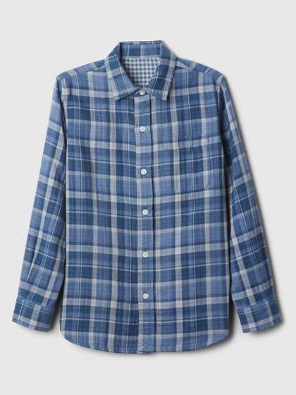 GAP Boys Relaxed Fit
                    Checked Spread Collar Cotton Casual Shirt