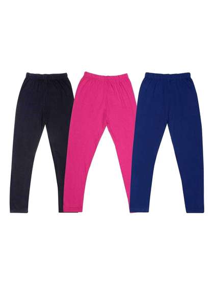 FRENCH KLEIDER Girls
                    Pack Of 3 Cotton Mid-Rise Churidar Cotton Leggings