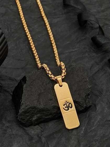 Lovemi Movements
                    Stainless Steel Gold-Plated Om Symbol Locket
                    Pendants With Chain