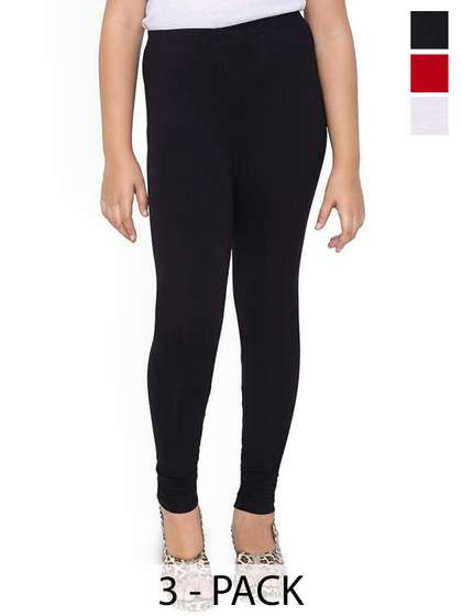 FRENCH KLEIDER Girls
                    Pack Of 3 Mid-Rise Churidar-Length Leggings