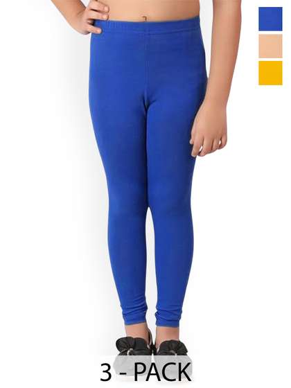 FRENCH KLEIDER Girls
                      Pack Of 3 Churidar-Length Leggings