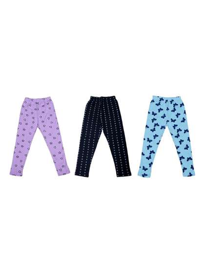 FRENCH KLEIDER Girls
                    Pack Of 3 Printed Mid-Rise Churidar-Length Leggings