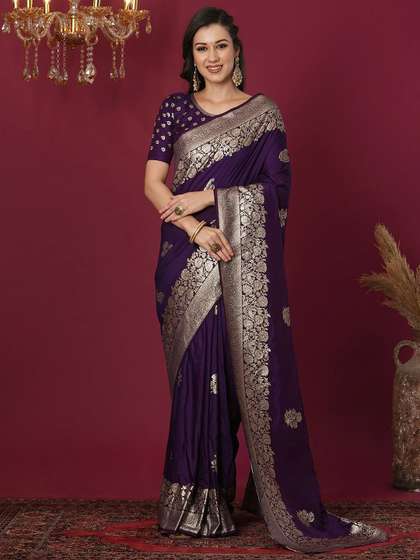 LEAFFEB Ethnic
                        Motifs Woven Design Zari Banarasi Saree