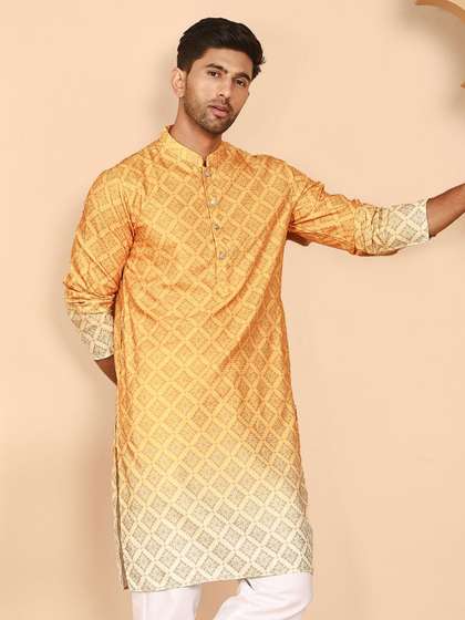 Jompers Floral
                        Printed Chikankari Mandarin Collar Kurta