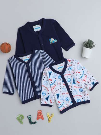 BUMZEE Boys Pack Of 3
                    Conversational Printed V-Neck Pure Cotton T-shirts