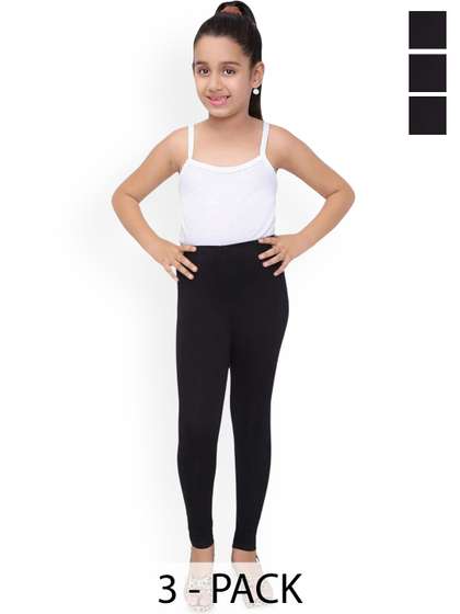 FRENCH KLEIDER Girls
                      Pack Of 3 Churidar-Length Leggings