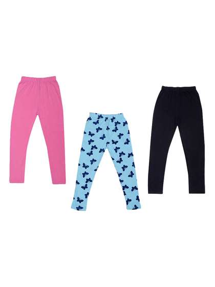 FRENCH KLEIDER Girls
                    Pack Of 3 Printed Mid-Rise Churidar-Length Leggings