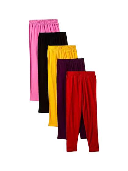 FRENCH KLEIDER Girls
                    Pack Of 5 Cotton Ankle Length Leggings