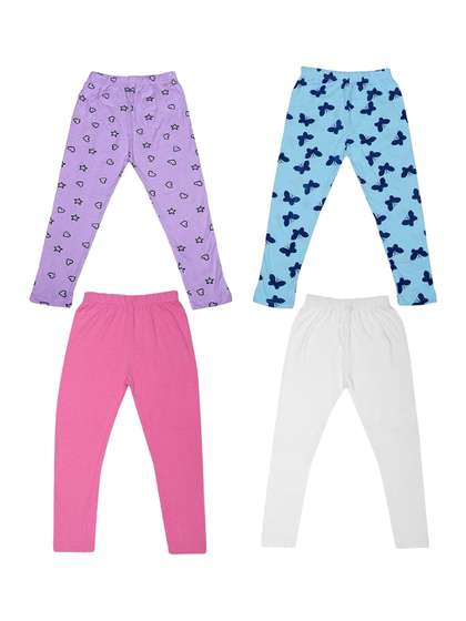 FRENCH KLEIDER Girls
                    Pack Of 4 Printed Cotton Mid-Rise Churidar-Length
                    Leggings
