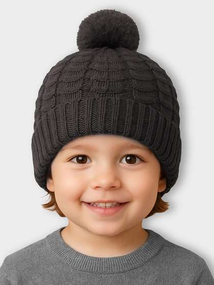 MiArcus Kids Grey Cable
                    Knit Skull Cotton Cap