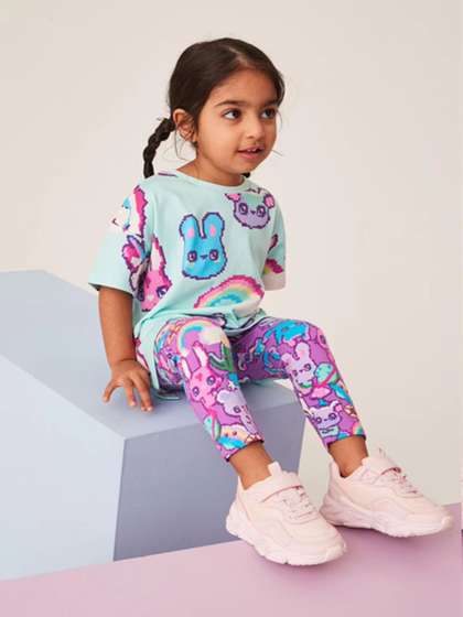 INCLUD Girls Printed
                      Round Neck T-Shirt With Legging