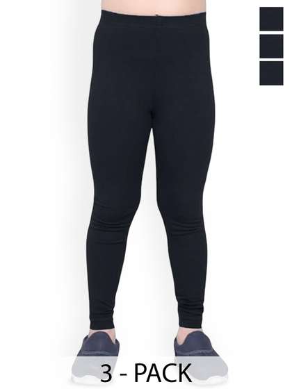 FRENCH KLEIDER Girls
                      Pack Of 3 Cotton Mid-Rise Churidar-Length
                      Leggings