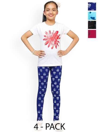 FRENCH KLEIDER Girls
                    Pack Of 4 Printed Mid-Rise Leggings