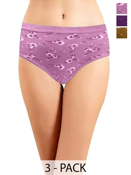 BODYMIST Pack of 3
                        Printed Pure Cotton Mid-Rise Hipster Briefs N-63
                        S