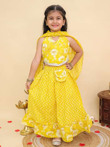 Aj DEZInES Girls
                        Floral Printed Halter Neck Gotta Patti Cotton
                        Ready to Wear Lehenga Choli