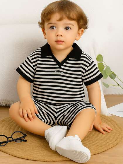 BAESD Kids Striped Polo
                    Collar T-shirt With Shorts