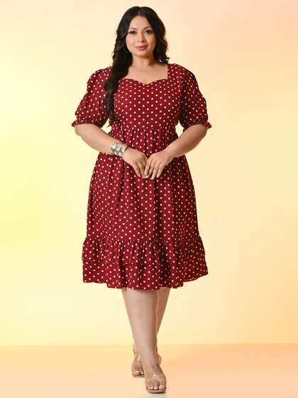 PrettyPlus by
                        Desinoor.com Women Plus Size Polka Dot Printed
                        Fit & Flare Midi Dress