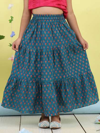 Sangria Girls Floral
                    Printed Pure Cotton Flared Maxi Skirt