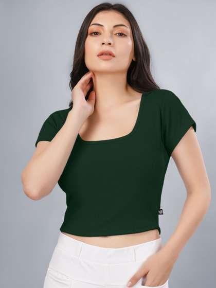 Plus Size Women
                          Square Neck Crop Fitted Top