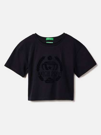 United Colors of
                    Benetton Girls Typography Printed Pure Cotton Crop
                    T-shirt