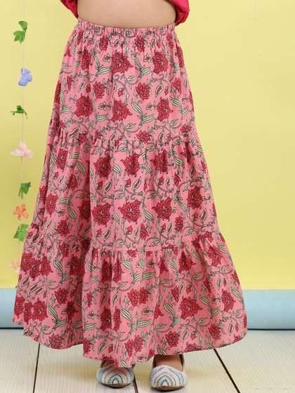 Sangria Girls Floral
                    Printed Pure Cotton A-Line Skirt