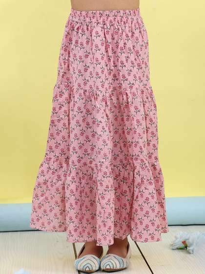 Sangria Girls Floral
                    Printed Pure Cotton Flared Maxi Skirt