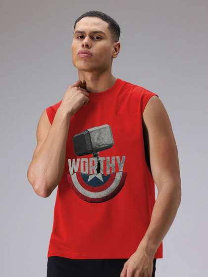 CLAFOUTIS Graphic
                          Printed Round Neck Cotton Gym Vest