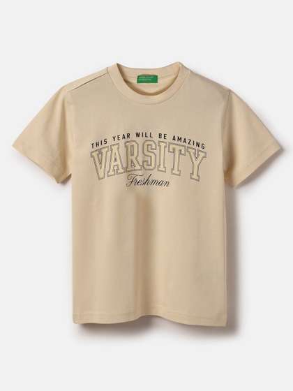 United Colors of
                    Benetton Boys Typography Printed Round Neck Cotton
                    T-shirt