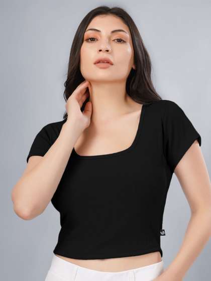 Plus Size Women
                        Ribbed Square Neck Crop Top