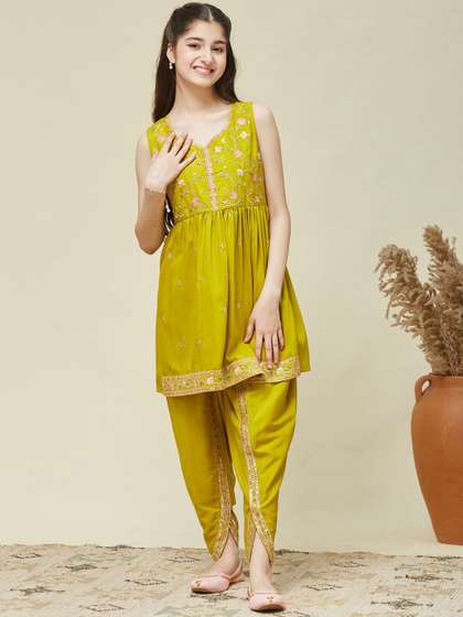 CurlyTales Girls Organza
                    Embroidered Kurta and Dhoti Set