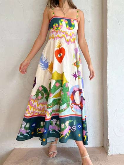 StyleCast Women
                        Graphic Printed Shoulder Straps Fit and Flare
                        Maxi Dress