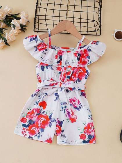 INCLUD Girls
                    Off-Shoulder Printed Basic Jumpsuit