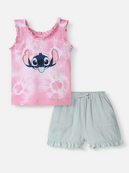 Nauti Nati Baby
                        Girls Lilo & Stitch Tie And Dye Round Neck
                        Pure Cotton Top With Shorts