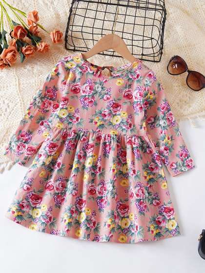 INCLUD Girls Floral
                    Printed Round Neck Fit & Flare Dress