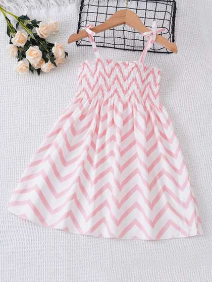 INCLUD Girls Striped
                    Smocked Fit & Flare Dress
