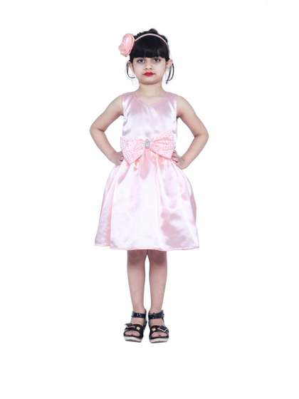 Shahina Fashion Girls
                    V-Neck Bow Detail Satin Fit and Flare Dresses