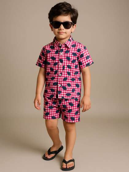 CORD OF LOVE Boys
                    Printed Short Sleeves Pure Cotton Shirt With Shorts