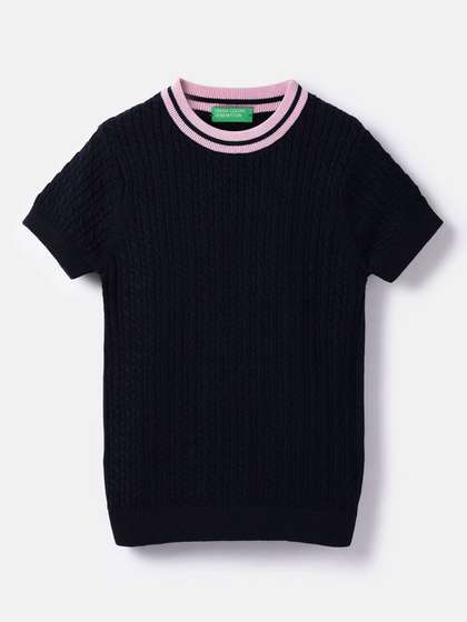 United Colors of
                    Benetton Girls Solid Striped Round Neck Sweater
                    Vest