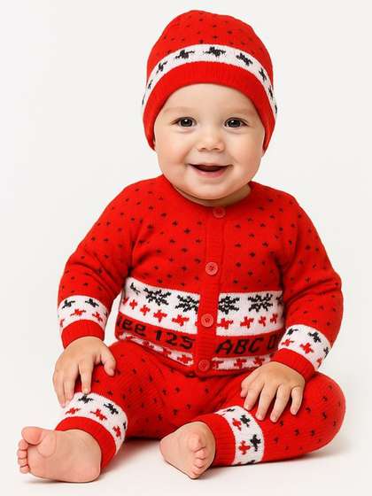 PARYAG Infant Boys 3Pcs
                    Printed Woolen Baby Apparel Gift Set