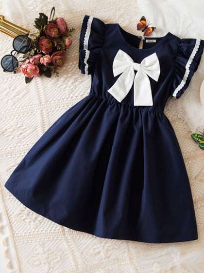 INCLUD Girls Flutter
                    Sleeves Bow Detail Fit & Flare Dress