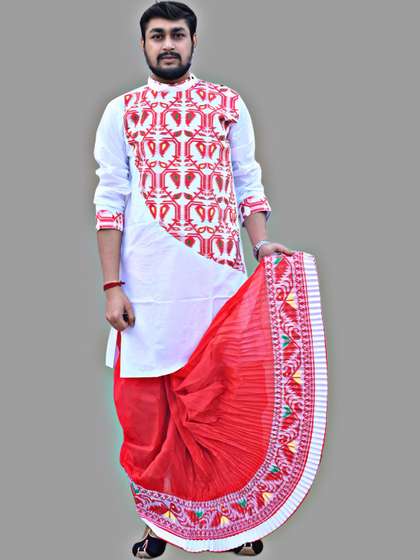 AMIT ONLINE Men
                        Ready To wear Jamdani Border Mour Puccho Dhoti